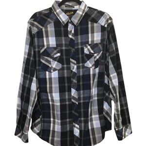 Helix Athletic Fit Plaid Flap Pockets 3/4 Roll Tab Sleeve Button Down Men's L